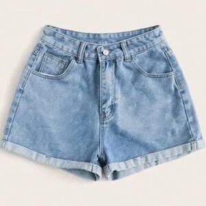 ❤️‍🔥BOGO FREE SHEIN denim cuffed blue jean shorts high waisted jeans summer XS